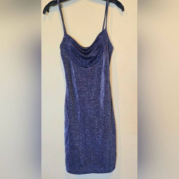 connected apparel Dresses & Skirts - Connected Apparel Cowl Neck Spaghetti Strap Shimmering Purple Mini Dress Prom